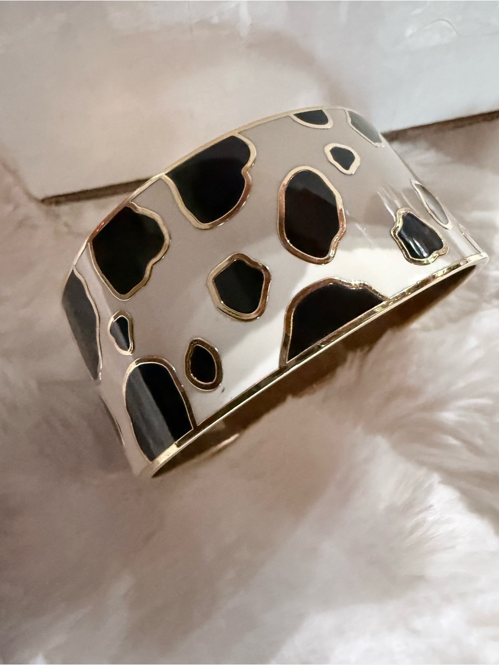 Kate Spade White and Black Enamel Cuff Bracelet with Gold Trim